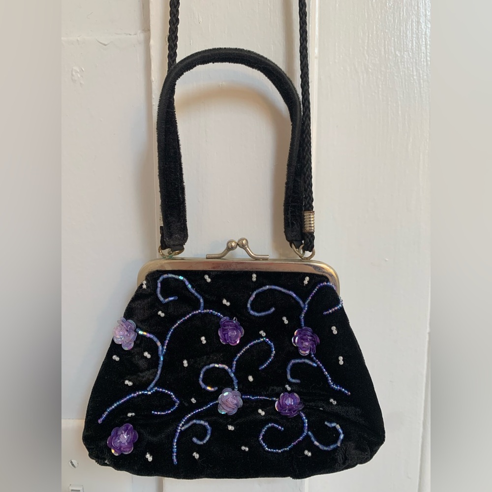 Vintage 90s Beaded Velvet Bag